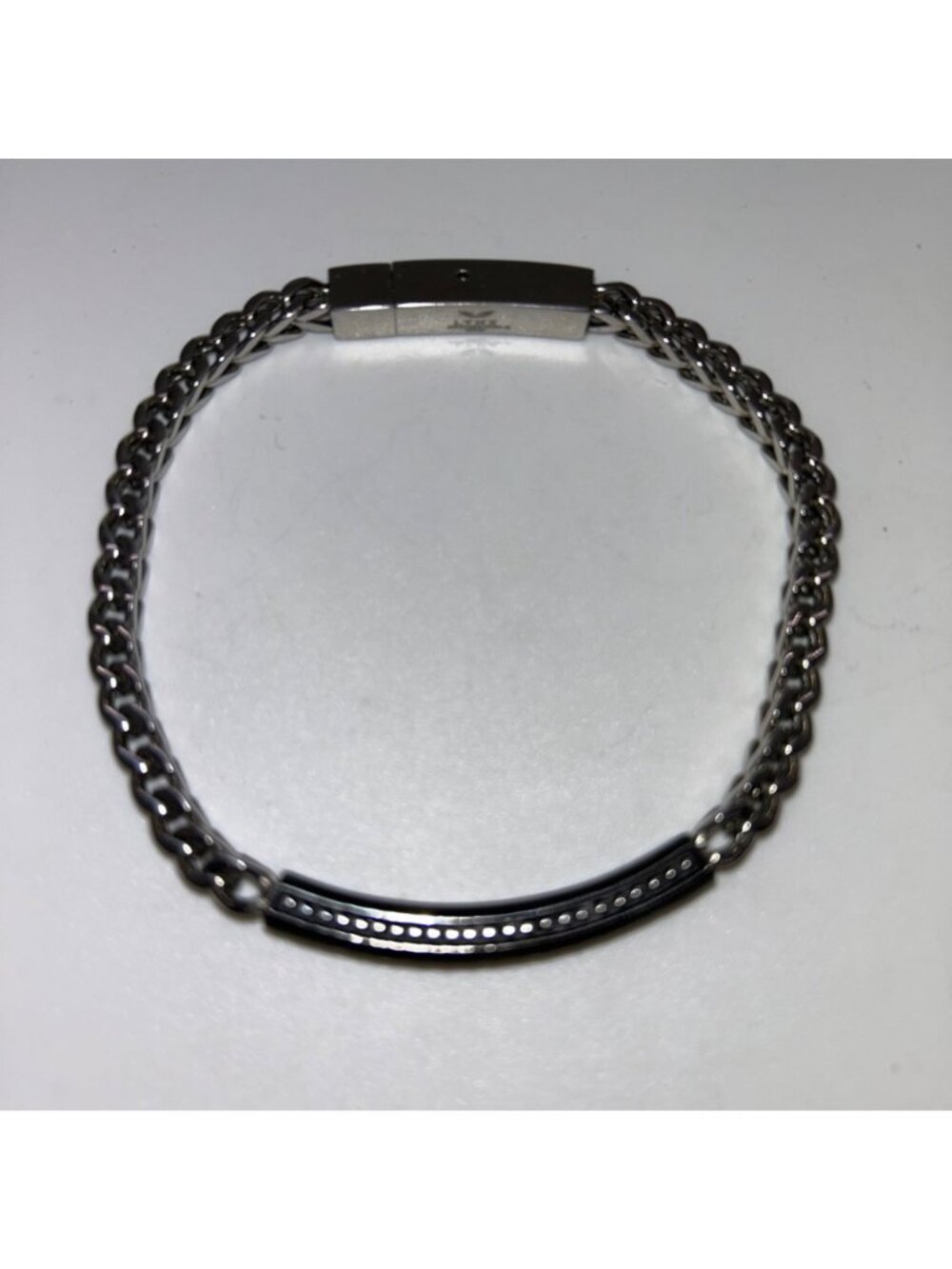 Lynx Mens Stainless Steel Hammered ID Plate Bracelet With Foxtail Chain In Gift - Picture 3 of 15